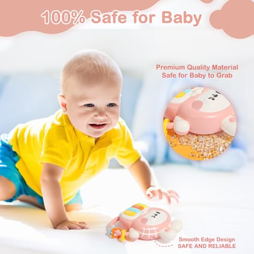 Redbeann Rabbit Piano Musical Toy for Babies 6-12 Months, Light-Up Bunny with 7 Modes, Over 70 Melodies, Portable Handle, Pink