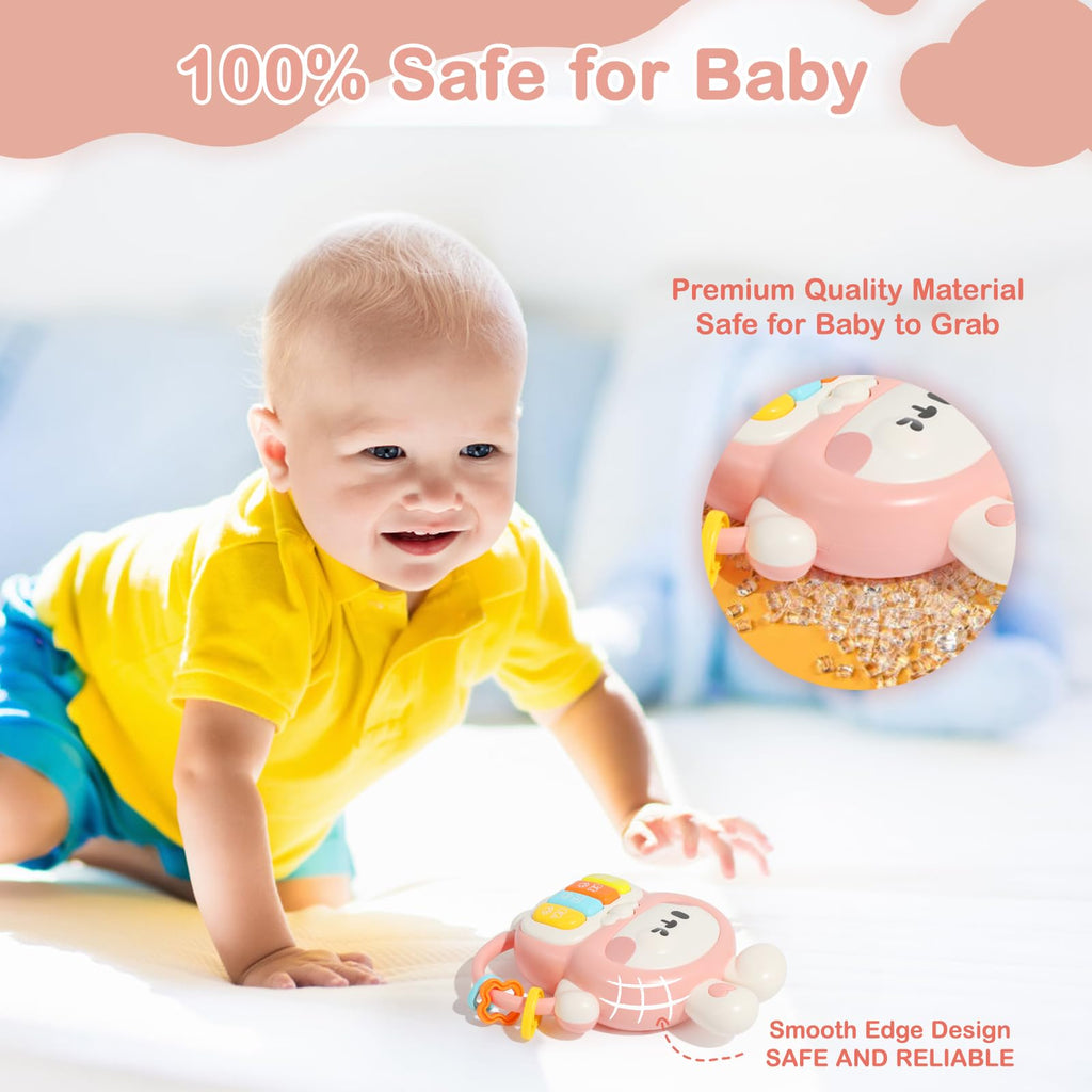 Redbeann Rabbit Piano Musical Toy for Babies 6-12 Months, Light-Up Bunny with 7 Modes, Over 70 Melodies, Portable Handle, Pink