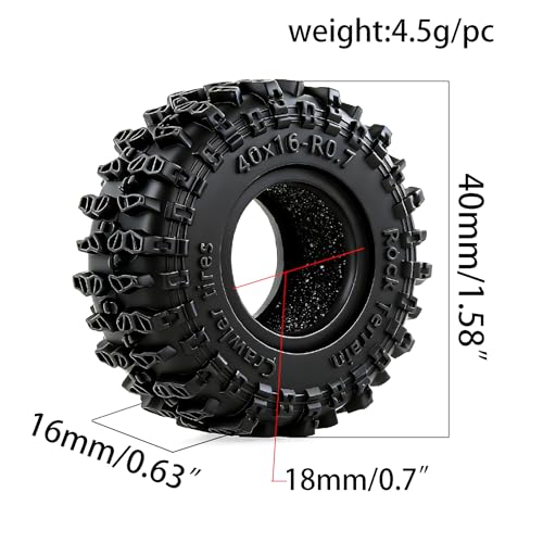 REDSPIDER 0.7 Cling On Crawler Tires - 40mm OD x 16mm for SCX30, Redcat Ascent-32, 1/30 1/32 RC Crawlers