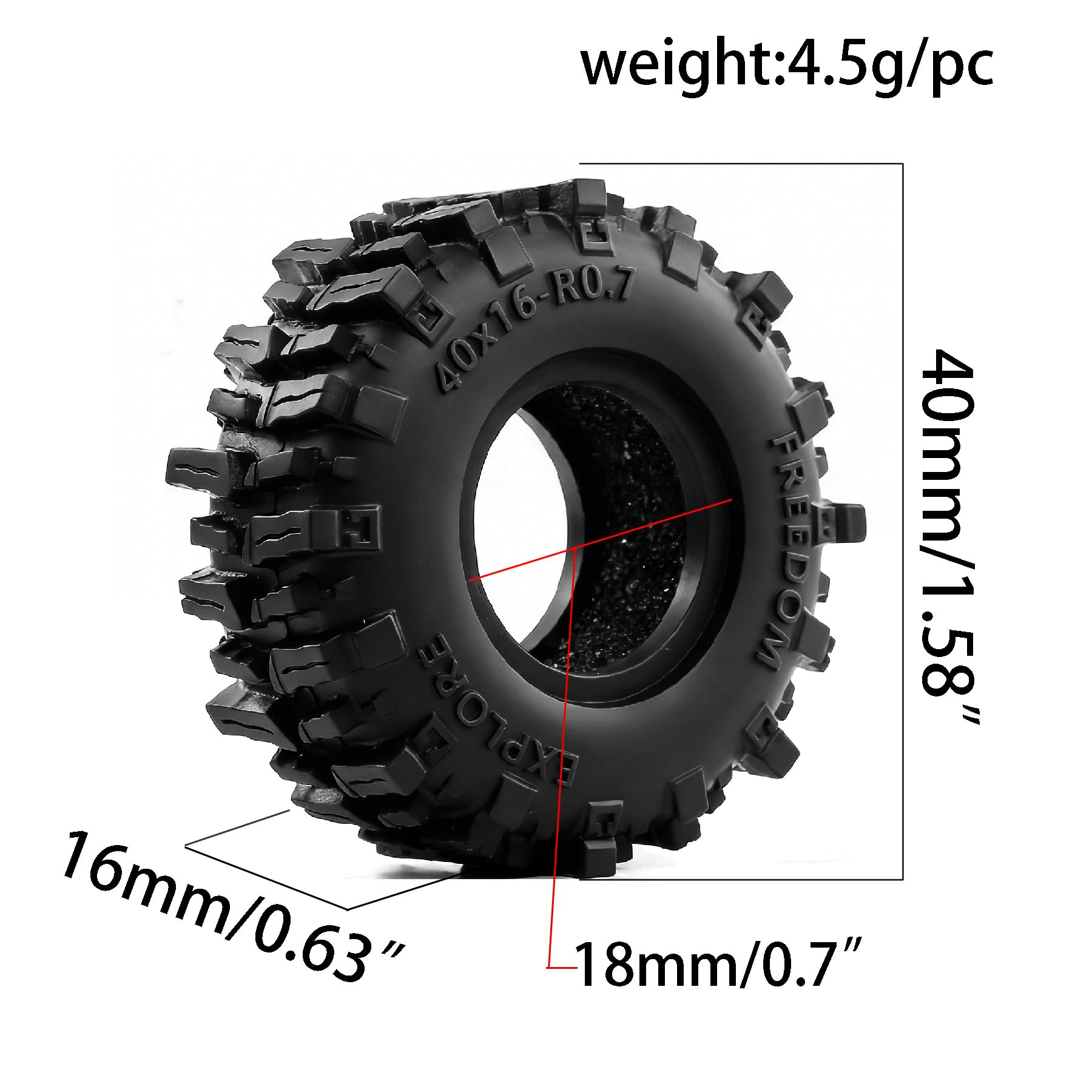 REDSPIDER 0.7'' Mud Slingers Tires – Super Soft Sticky Rubber for Micro RC Crawlers (40x16mm)