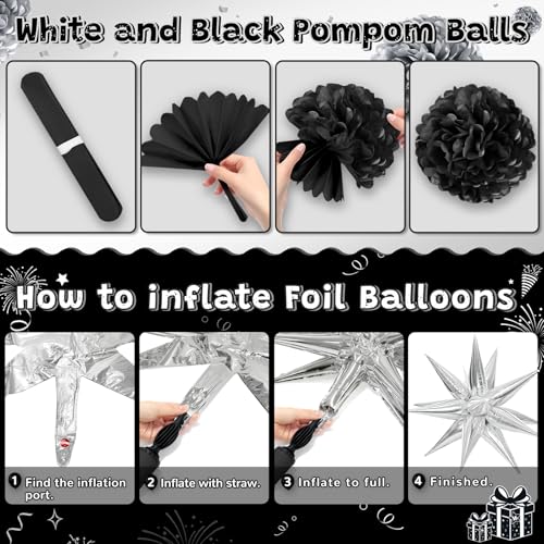 REDWORD 18th Birthday Decorations Kit - Black White Theme with Time To Adult Banner, Backdrop, Balloons, Cake Toppers for Boys Girls 18 Year Old Party