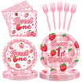 REDWORD Berry 1st Birthday Party Supplies – 96-Piece Strawberry Themed Set for 24 Guests