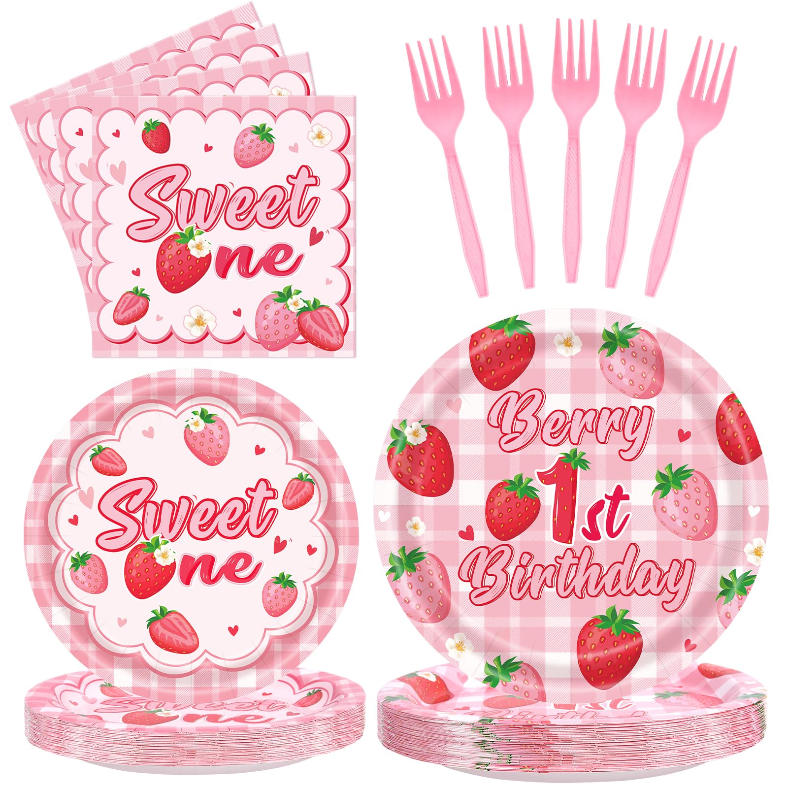 REDWORD Berry 1st Birthday Party Supplies – 96-Piece Strawberry Themed Set for 24 Guests