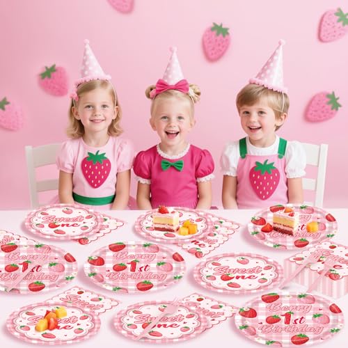 REDWORD Berry 1st Birthday Party Supplies – 96-Piece Strawberry Themed Set for 24 Guests