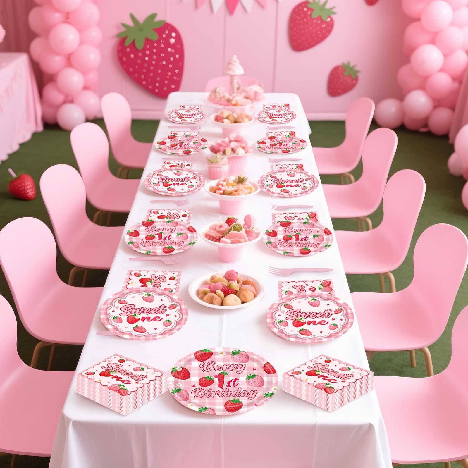 REDWORD Berry 1st Birthday Party Supplies – 96-Piece Strawberry Themed Set for 24 Guests