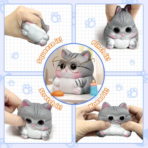 Reenovan Cat Squishy Toy – Soft TPR Stress Relief Sensory Fidget Toy with Removable Accessories, Cute Kawaii Desk Decoration for Kids and Adults