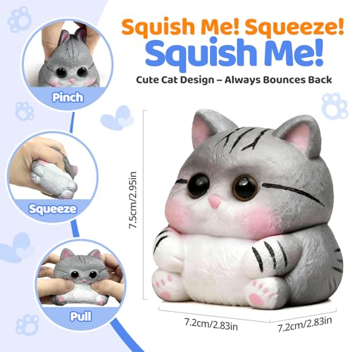 Reenovan Cat Squishy Toy – Soft TPR Stress Relief Sensory Fidget Toy with Removable Accessories, Cute Kawaii Desk Decoration for Kids and Adults