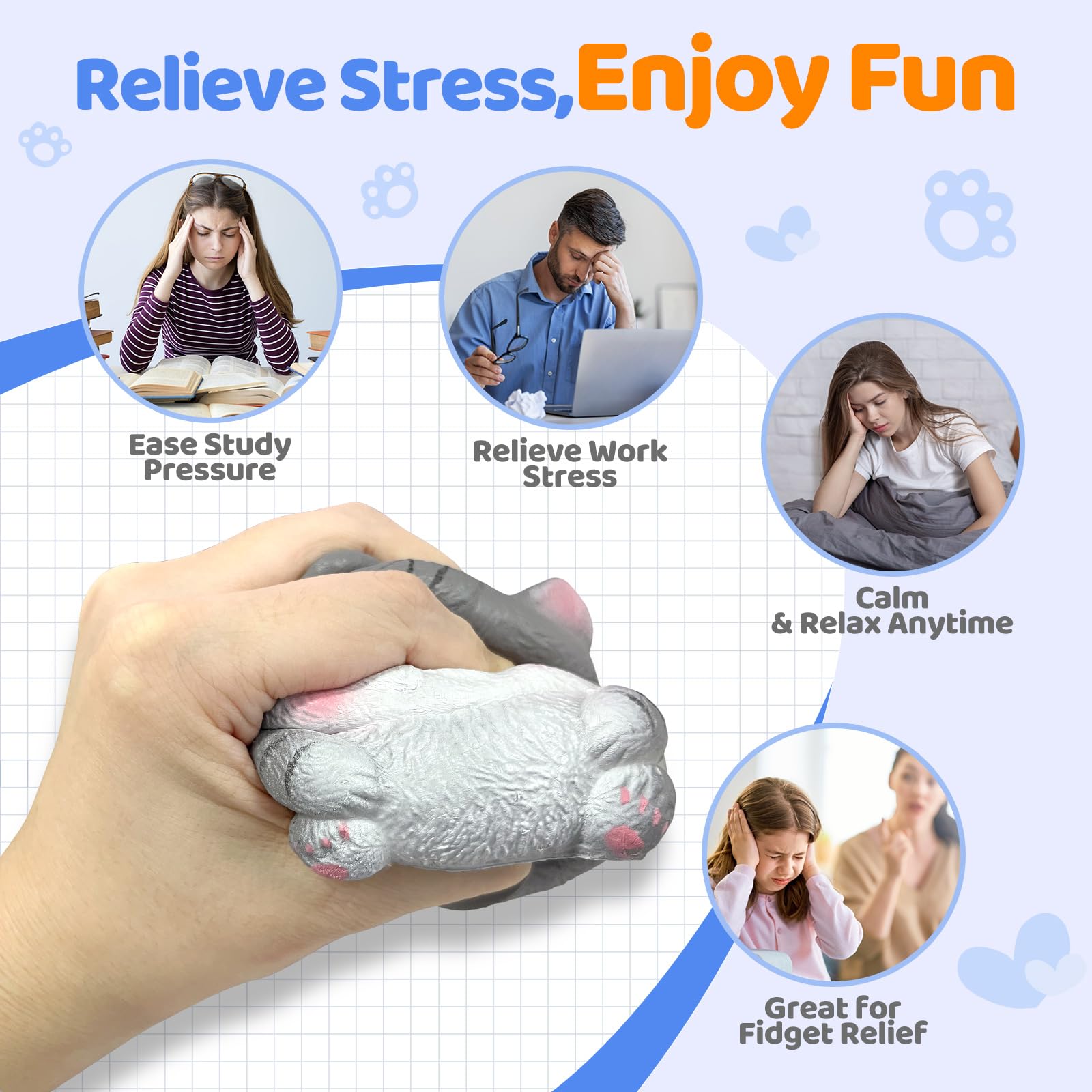 Reenovan Cat Squishy Toy – Soft TPR Stress Relief Sensory Fidget Toy with Removable Accessories, Cute Kawaii Desk Decoration for Kids and Adults