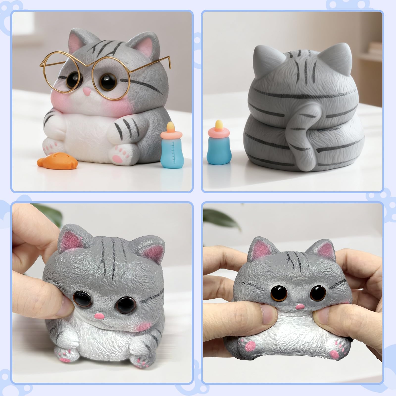 Reenovan Cat Squishy Toy – Soft TPR Stress Relief Sensory Fidget Toy with Removable Accessories, Cute Kawaii Desk Decoration for Kids and Adults