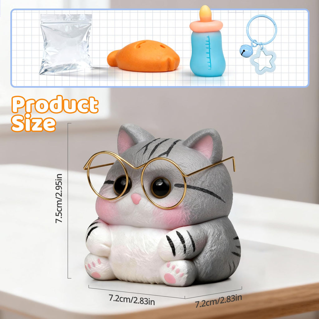 Reenovan Cat Squishy Toy – Soft TPR Stress Relief Sensory Fidget Toy with Removable Accessories, Cute Kawaii Desk Decoration for Kids and Adults