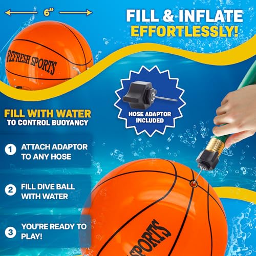 Refresh Sports Aqua Dive Pool Ball – 6-Inch Underwater Basketball, Football & Soccer Toy for Kids Ages 4-12