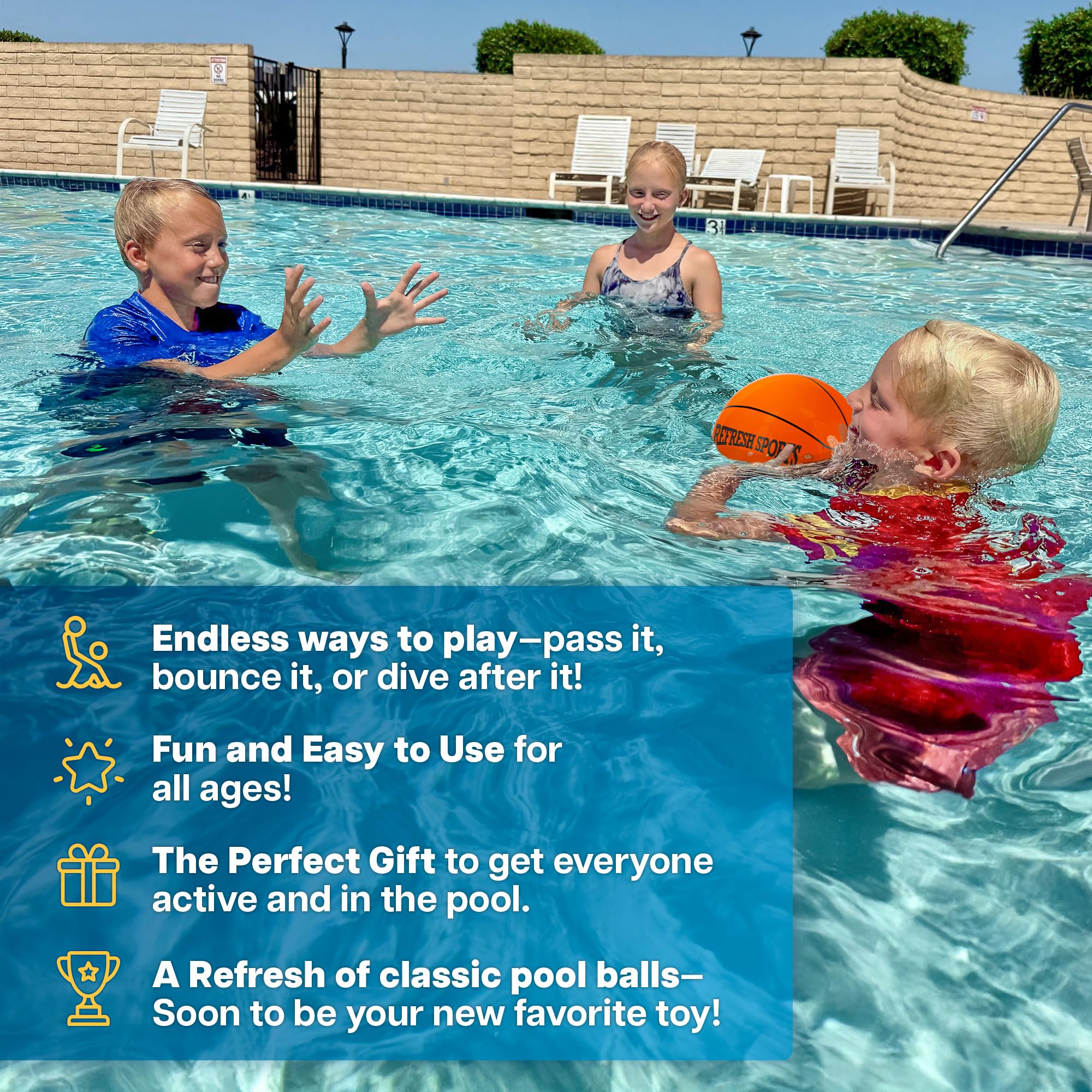 Refresh Sports Aqua Dive Pool Ball – 6-Inch Underwater Basketball, Football & Soccer Toy for Kids Ages 4-12