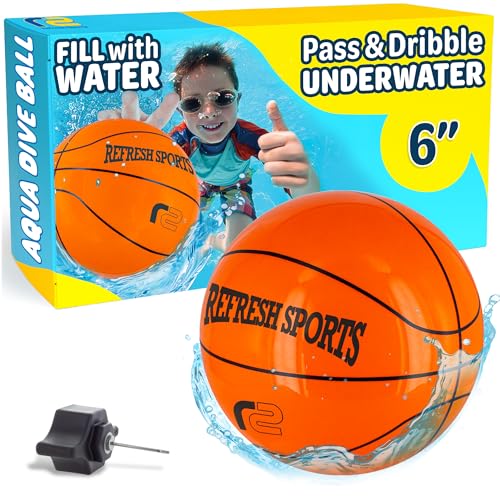 Refresh Sports Aqua Dive Pool Ball – 6-Inch Underwater Basketball, Football & Soccer Toy for Kids Ages 4-12