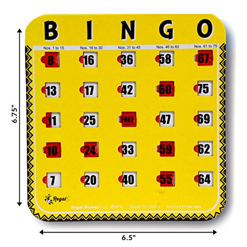 Regal Bingo 8-Pack Reusable Sliding Window Bingo Cards - Large Print for Adults, Yellow