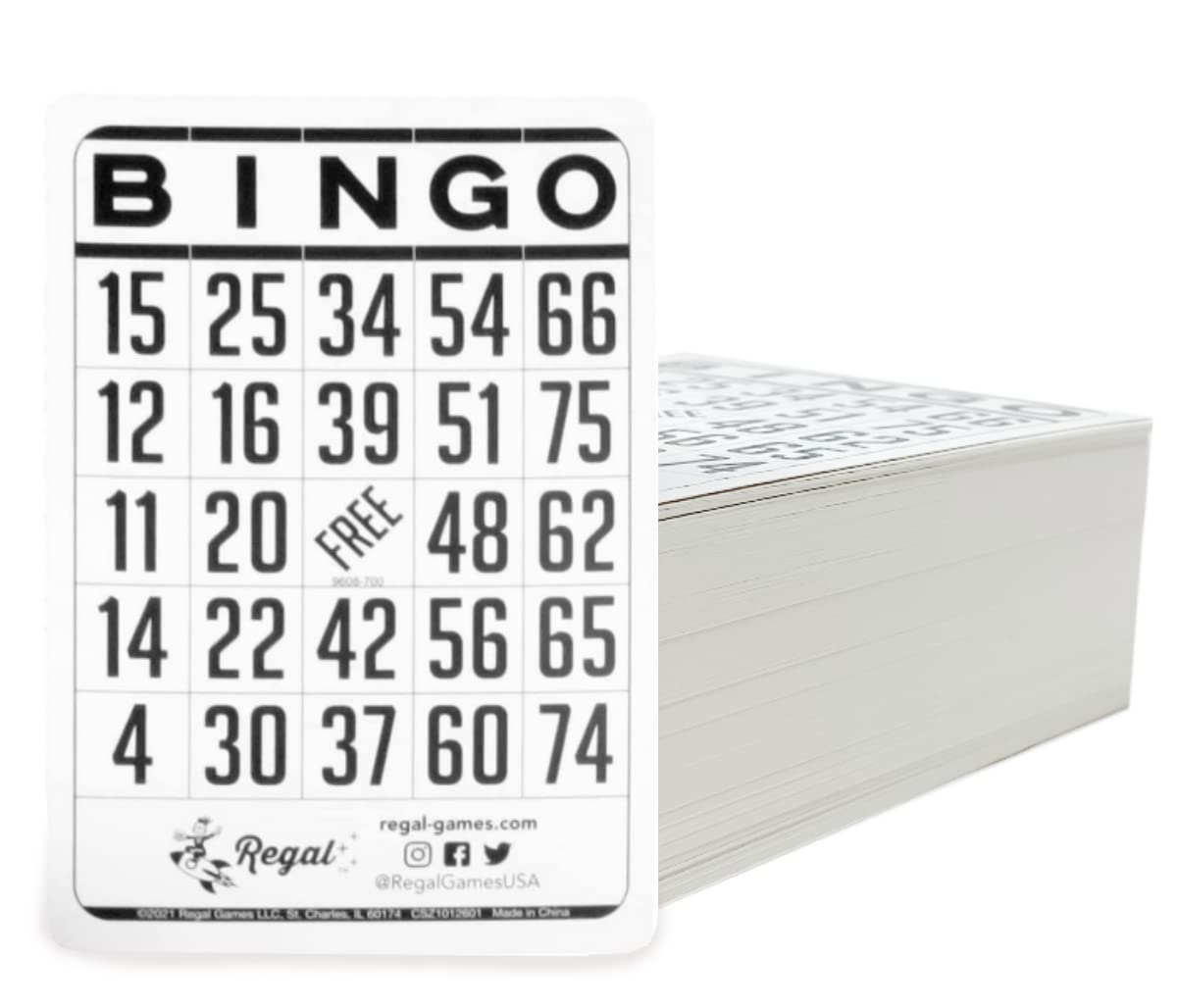 Regal Games 200-Count Reusable Bingo Cards – Classic White Sheets for Family Game Night, Parties & Travel
