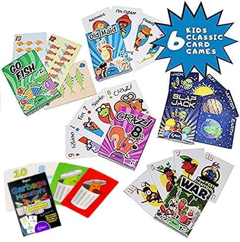 Regal Games 6 Classic Card Games for Kids – Go Fish, Crazy 8's, Old Maid, Slap Jack, War, Silly Monster Memory Match – Extra-Large Cards for Ages 4+