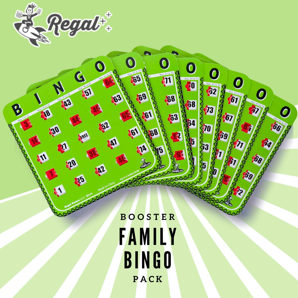 Regal Games Bulk Bingo Cards with Sliding Windows – 8 Pack, Green, Large Print for Adults