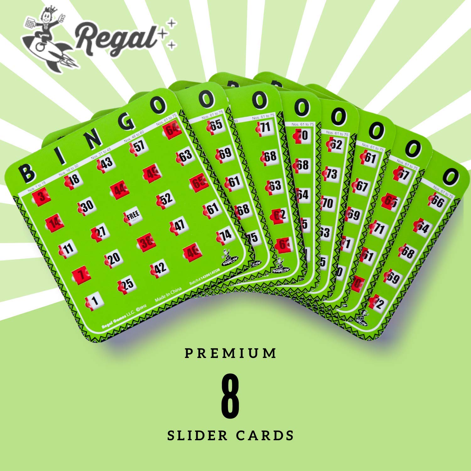 Regal Games Bulk Bingo Cards with Sliding Windows – 8 Pack, Green, Large Print for Adults