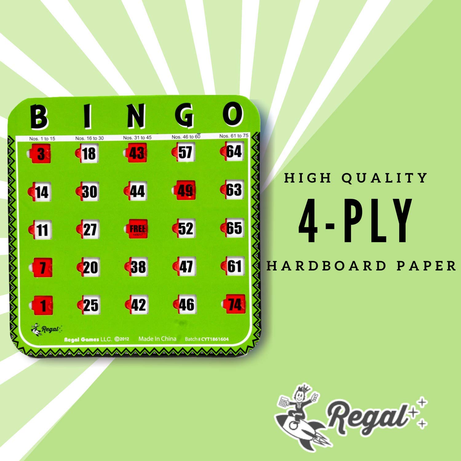Regal Games Bulk Bingo Cards with Sliding Windows – 8 Pack, Green, Large Print for Adults