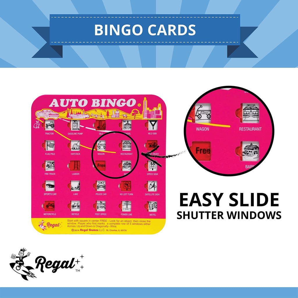 Regal Games Finger-Tip Shutter Bingo Cards - 4 Pack Pink - Reusable Travel Bingo with Sliding Windows