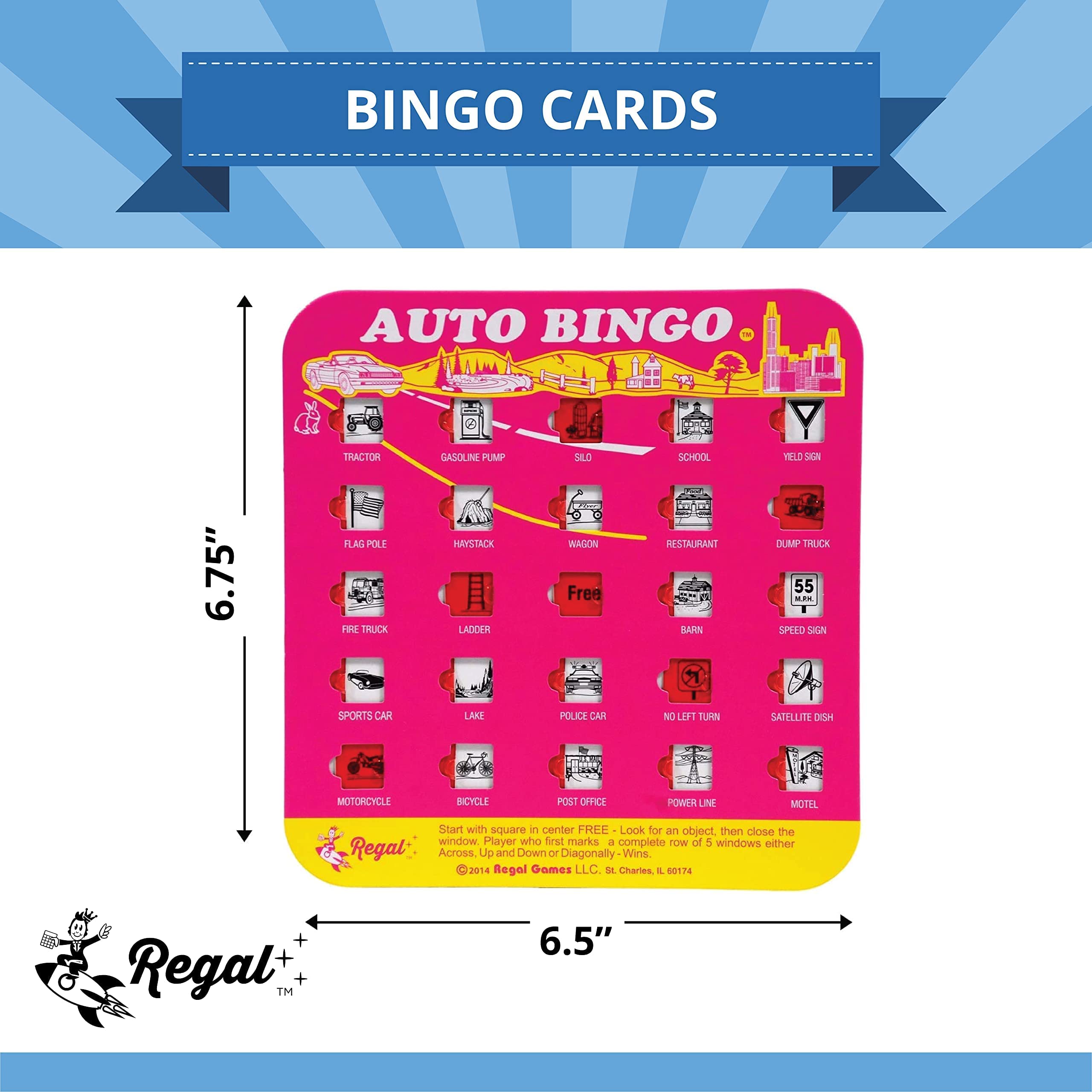 Regal Games Finger-Tip Shutter Bingo Cards - 4 Pack Pink - Reusable Travel Bingo with Sliding Windows