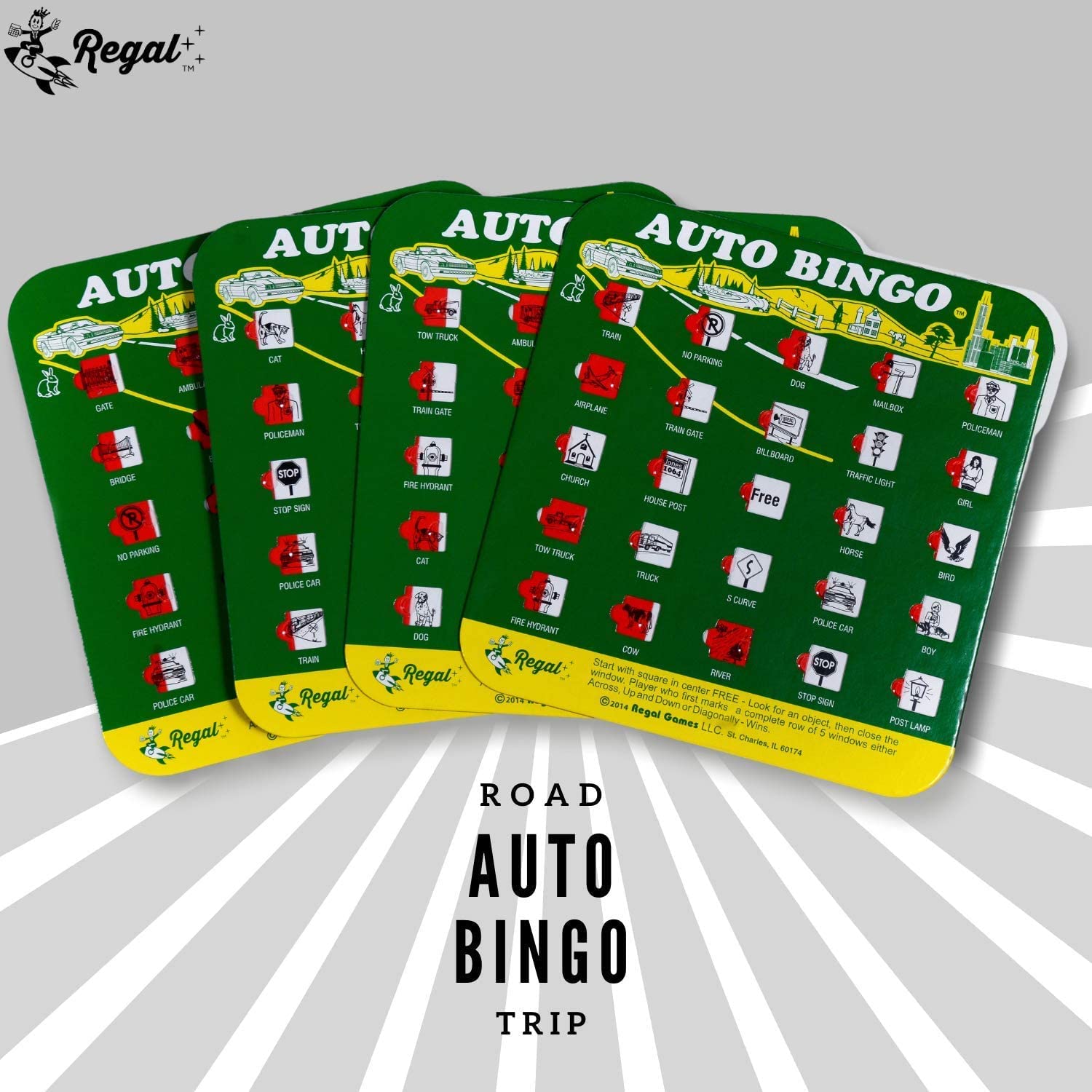 Regal Games Finger-Tip Shutter Bingo Cards (4-Pack) – Sliding Windows, Reusable Travel Bingo Set for Adults & Kids, Green