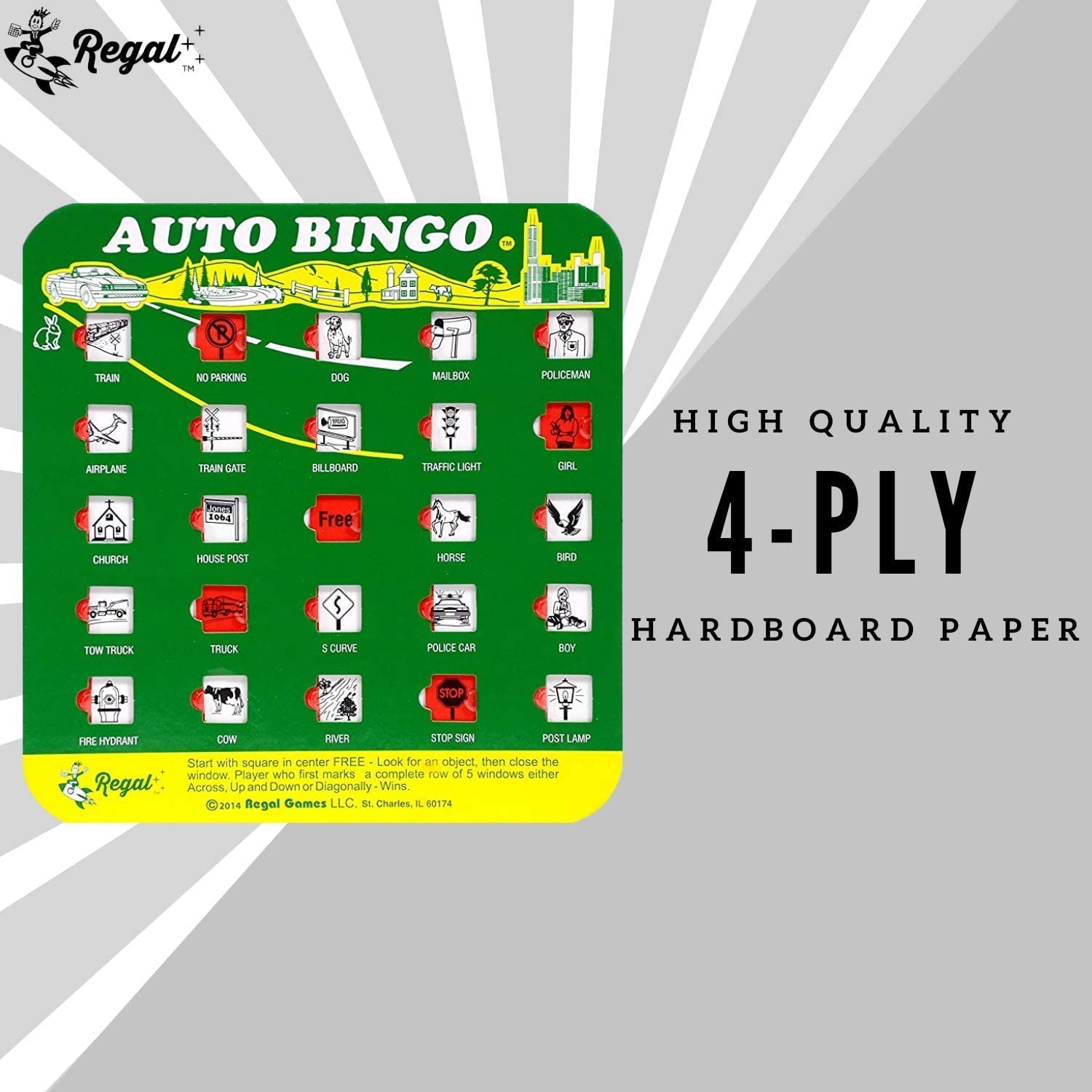 Regal Games Finger-Tip Shutter Bingo Cards (4-Pack) – Sliding Windows, Reusable Travel Bingo Set for Adults & Kids, Green