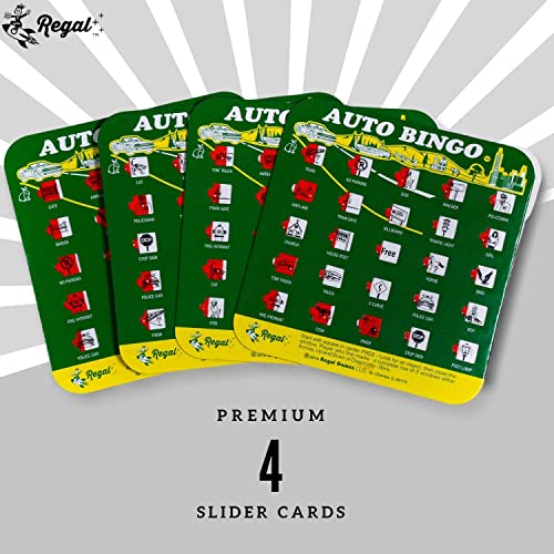 Regal Games Finger-Tip Shutter Bingo Cards (4-Pack) – Sliding Windows, Reusable Travel Bingo Set for Adults & Kids, Green