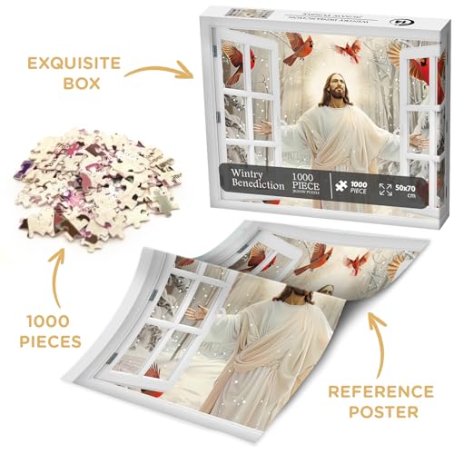 Religious 1000 Piece Jigsaw Puzzle – Winter Cardinal with Jesus Blessing – BBOLDIN