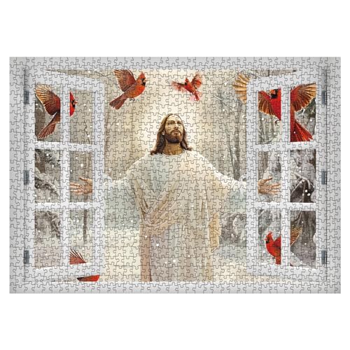 Religious 1000 Piece Jigsaw Puzzle – Winter Cardinal with Jesus Blessing – BBOLDIN