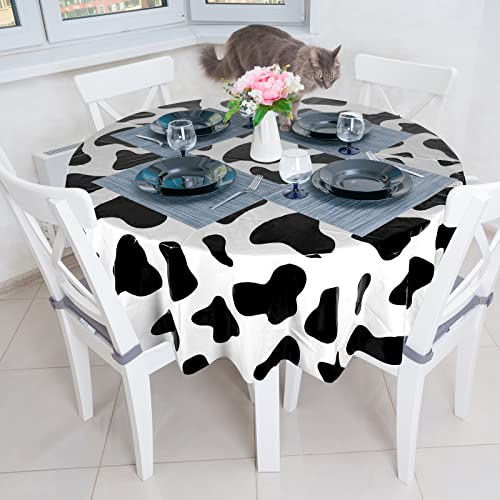 Remagr 3-Pack 84-Inch Round Plastic Cow Print Tablecloths for Farm Theme Parties