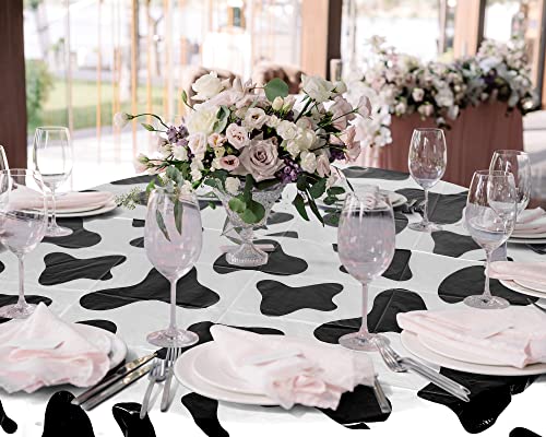 Remagr 3-Pack 84-Inch Round Plastic Cow Print Tablecloths for Farm Theme Parties