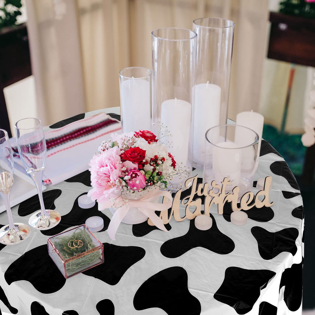 Remagr 3-Pack 84-Inch Round Plastic Cow Print Tablecloths for Farm Theme Parties