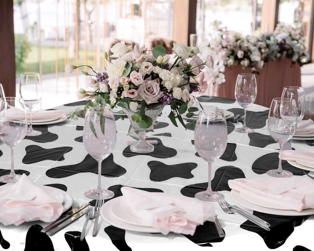 Remagr 3-Pack 84-Inch Round Plastic Cow Print Tablecloths for Farm Theme Parties