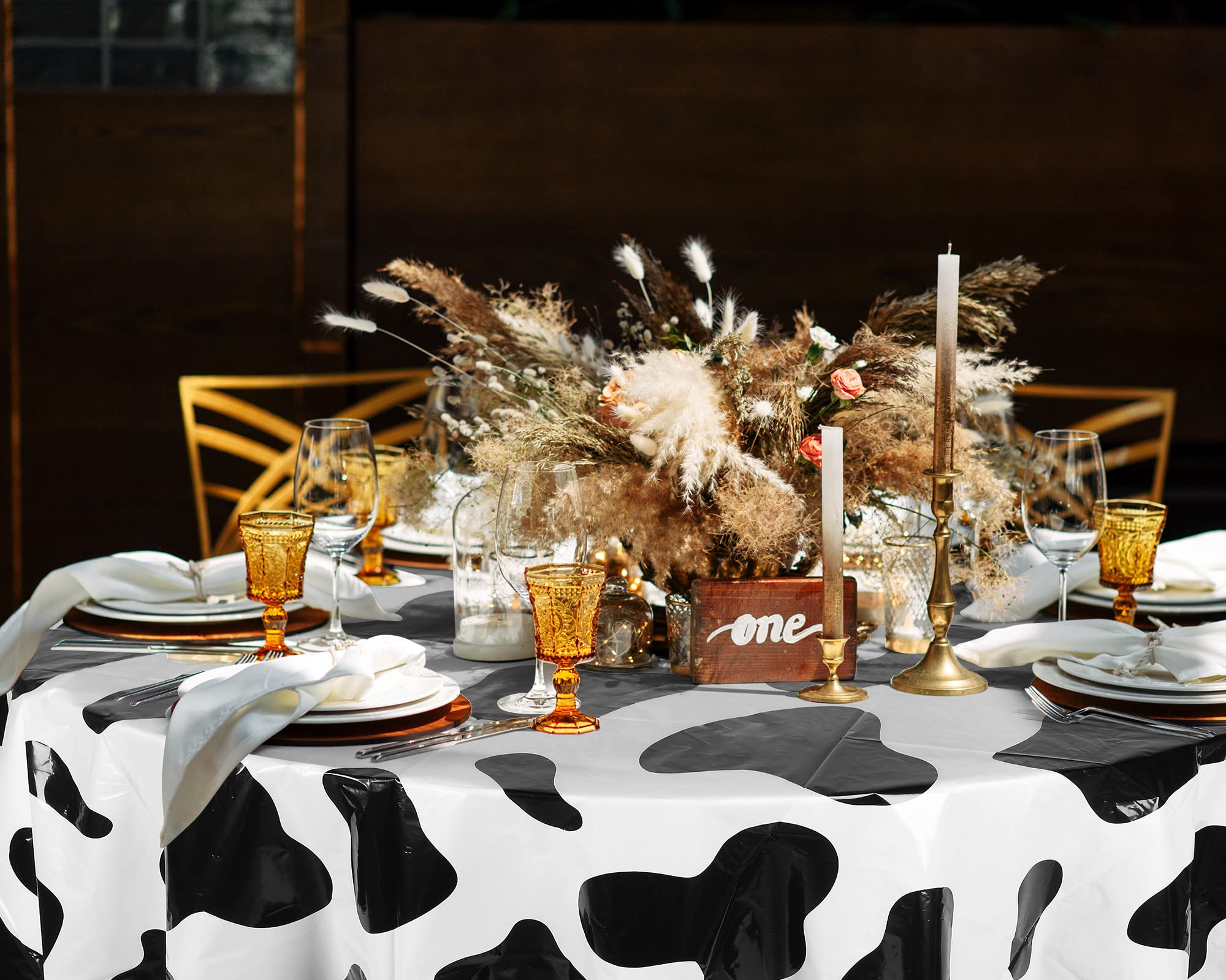 Remagr 3-Pack 84-Inch Round Plastic Cow Print Tablecloths for Farm Theme Parties