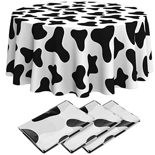 Remagr 3-Pack 84-Inch Round Plastic Cow Print Tablecloths for Farm Theme Parties