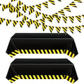 Remagr 6-Piece Construction Party Decor Set – Black Yellow Striped Tablecloths and Banners