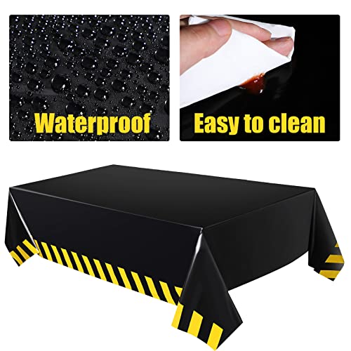Remagr 6-Piece Construction Party Decor Set – Black Yellow Striped Tablecloths and Banners