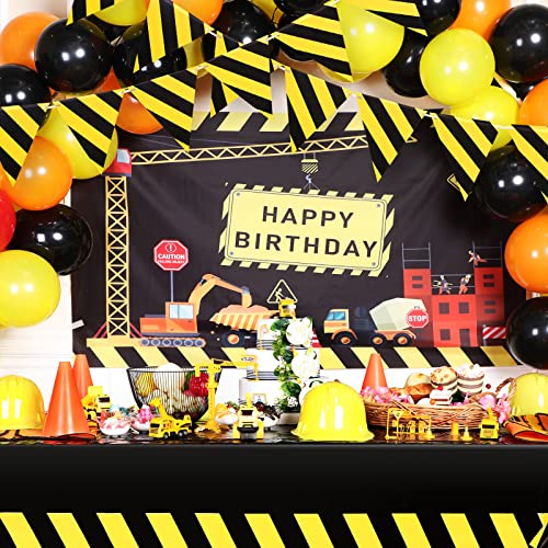 Remagr 6-Piece Construction Party Decor Set – Black Yellow Striped Tablecloths and Banners
