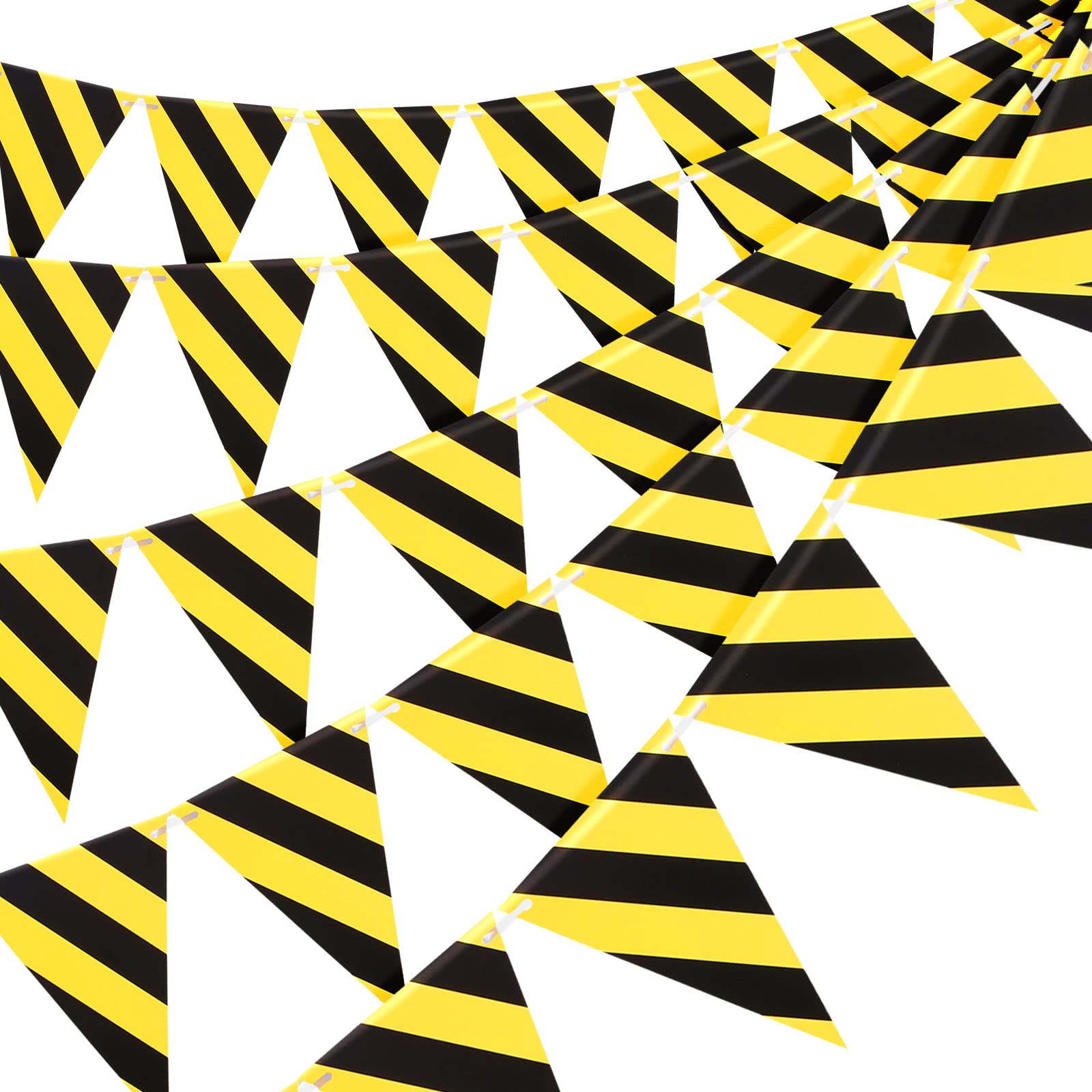 Remagr 6-Piece Construction Party Decor Set – Black Yellow Striped Tablecloths and Banners
