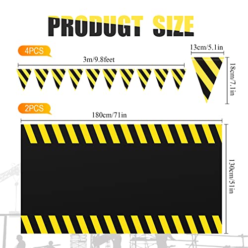 Remagr 6-Piece Construction Party Decor Set – Black Yellow Striped Tablecloths and Banners