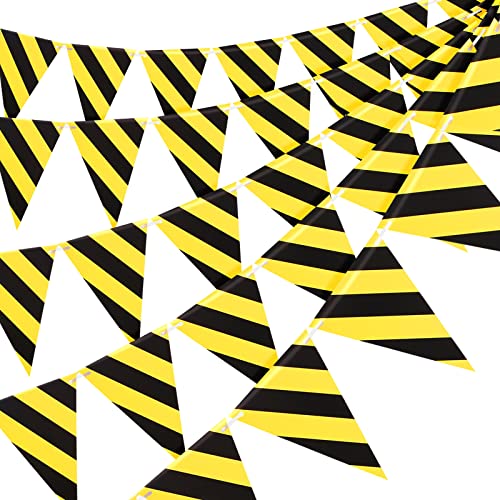 Remagr 6-Piece Construction Party Decor Set – Black Yellow Striped Tablecloths and Banners