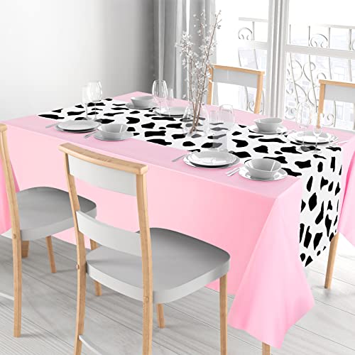 Remagr Pink Cow Print Disposable Tablecloths – 3 Pack 54x108 Inch for Cowboy Rodeo Parties