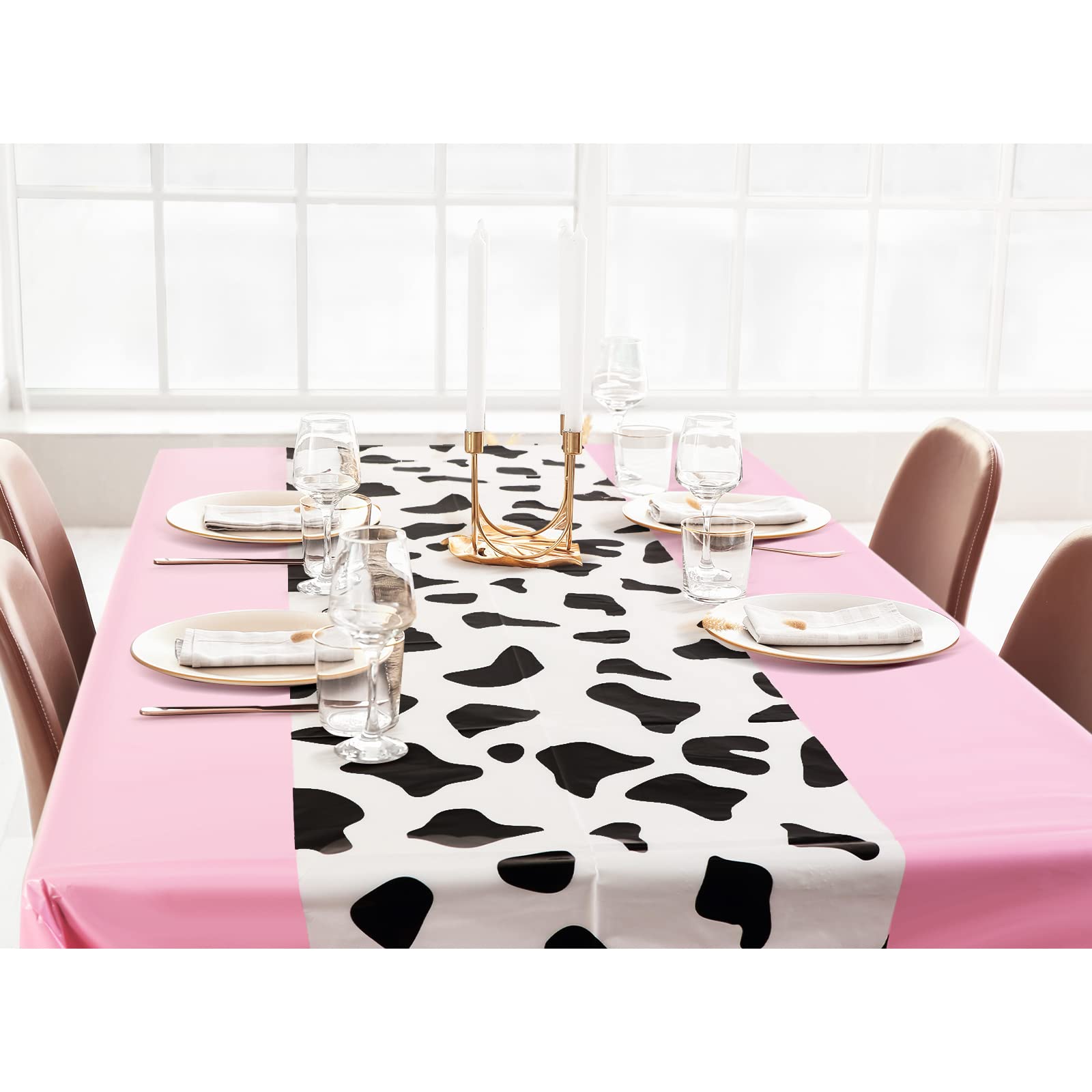 Remagr Pink Cow Print Disposable Tablecloths – 3 Pack 54x108 Inch for Cowboy Rodeo Parties