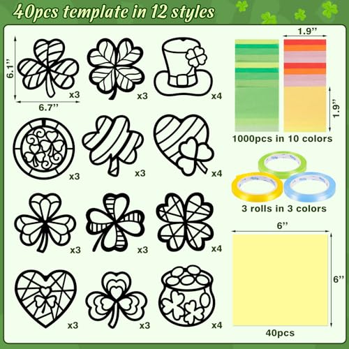 Renbuzhu St. Patrick's Day Suncatcher Craft Kit – 40 Shamrock Window Decorations