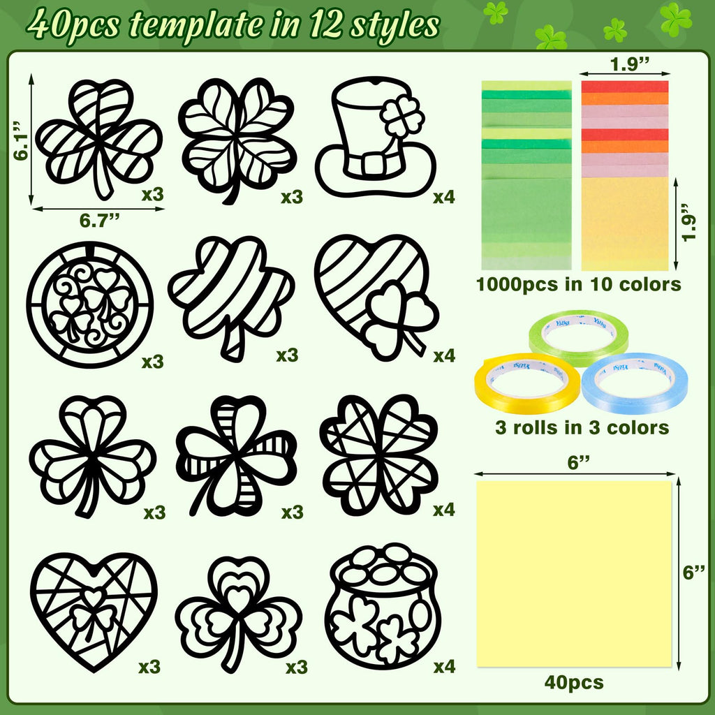Renbuzhu St. Patrick's Day Suncatcher Craft Kit – 40 Shamrock Window Decorations