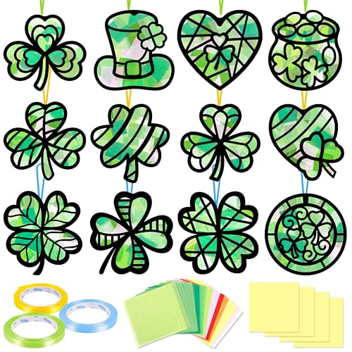 Renbuzhu St. Patrick's Day Suncatcher Craft Kit – 40 Shamrock Window Decorations