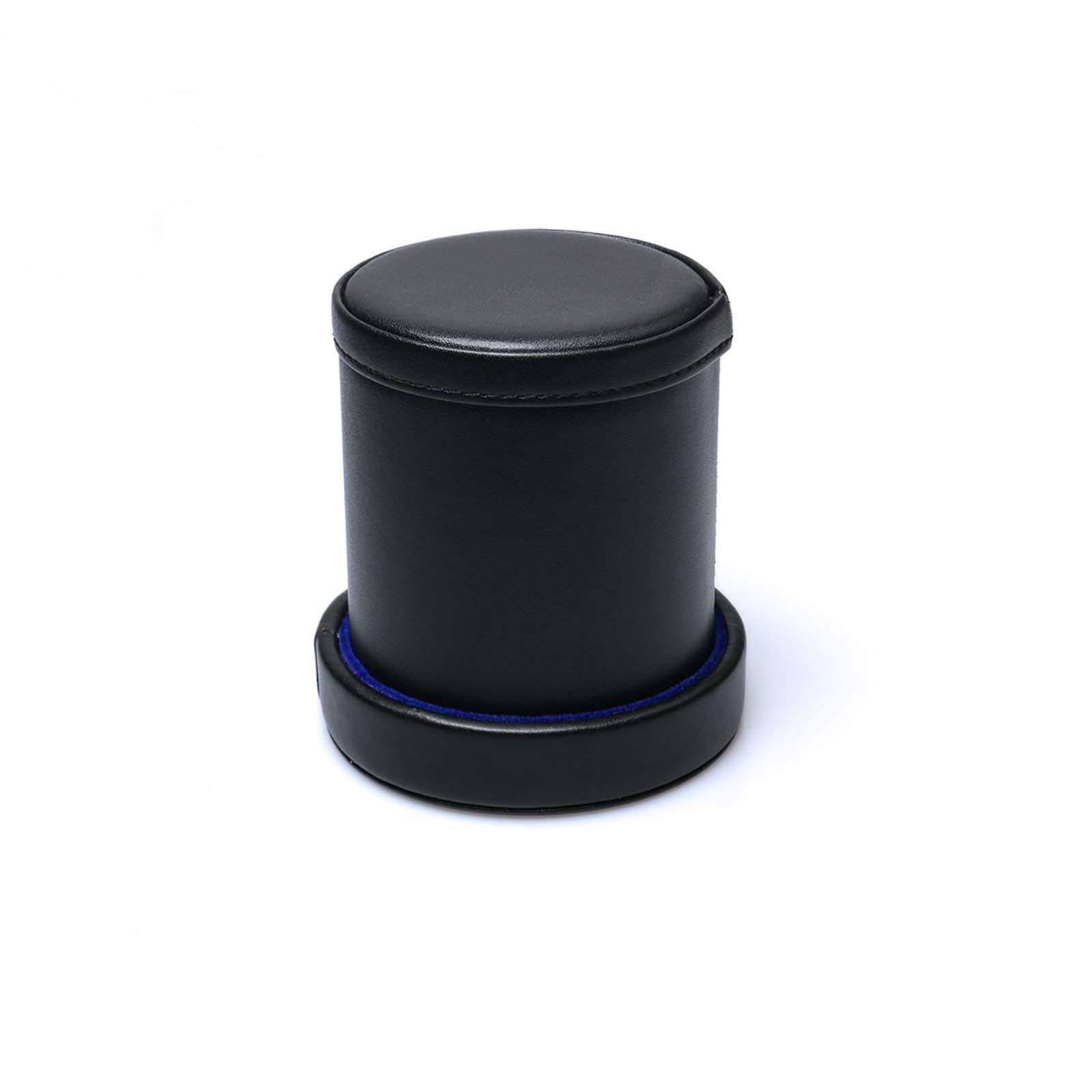 RERIVER PU Leather Dice Cup with Lid – Quiet Felt-Lined Shaker with 6 Blue Translucent Dice for Liar's Dice, Farkle, Yahtzee