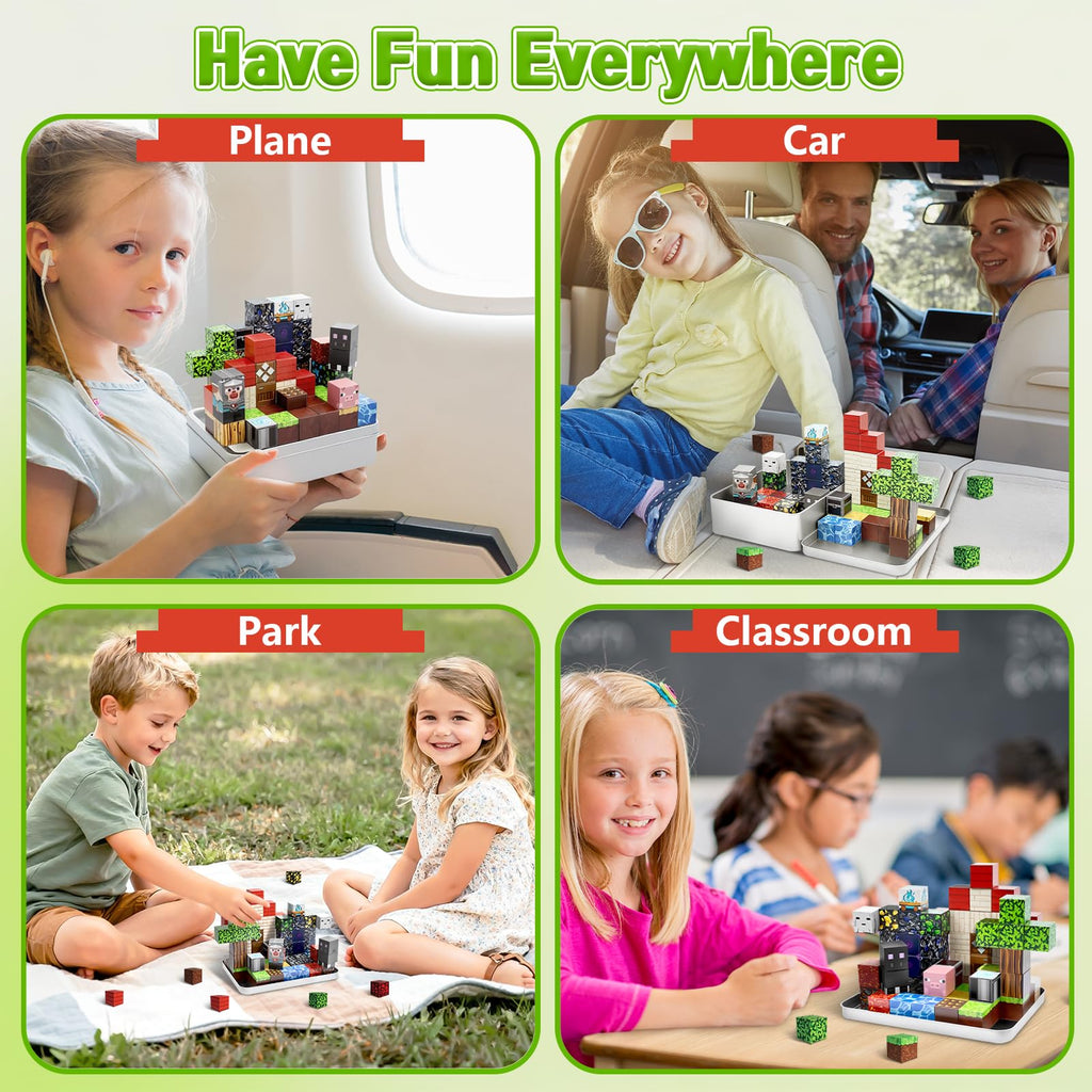 Resflycheng 70-Piece Magnetic Building Blocks with Metal Carry Case - Portable STEM Travel Toy for Kids Ages 3+