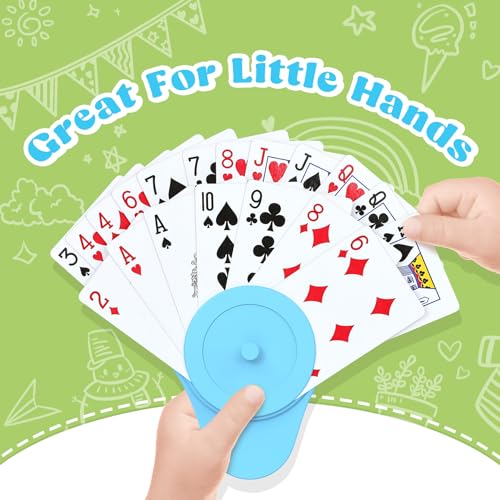 RESOVO Playing Card Holder Set for Kids and Small Hands – 4 Pack (2 Blue, 2 Green) for UNO, Poker, Canasta, and Travel